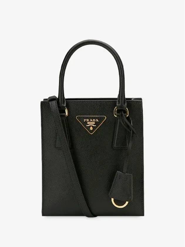 Triangular Logo Saffiano Leather Tote Bag Black - PRADA - BALAAN 4