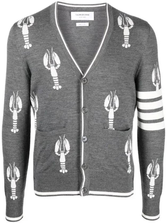 Lobster Merino Relaxed V-neck Cardigan Medium Grey - THOM BROWNE - BALAAN 1