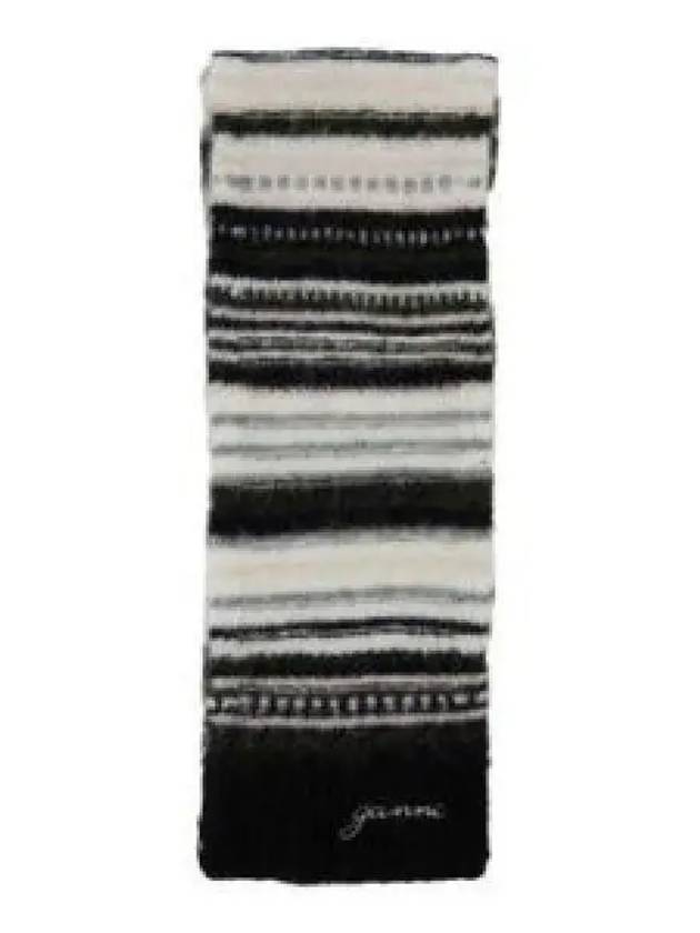 Stripe Soft Wool Scarf Black - GANNI - BALAAN 2