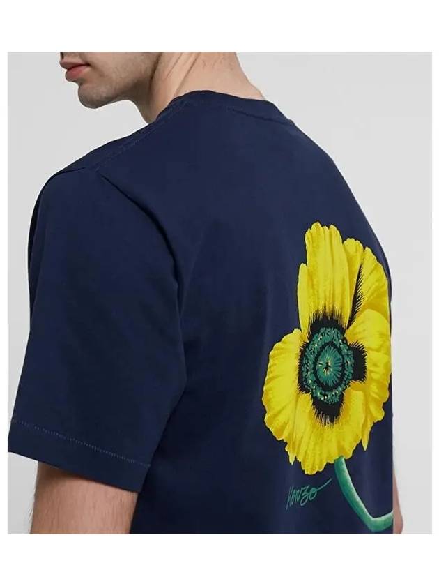 Flower Print Logo Short Sleeve T-Shirt Navy - KENZO - BALAAN 9