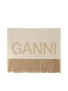 Logo Print Fringe Wool Muffler Beige - GANNI - BALAAN 2