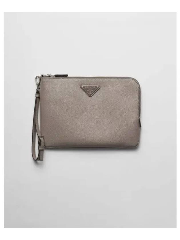 Small Saffiano Leather Pouch Clay Grey - PRADA - BALAAN 2