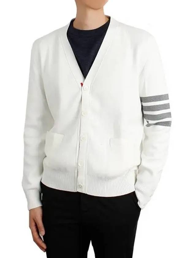 Milano Stitch 4 Bar Cardigan White - THOM BROWNE - BALAAN 3