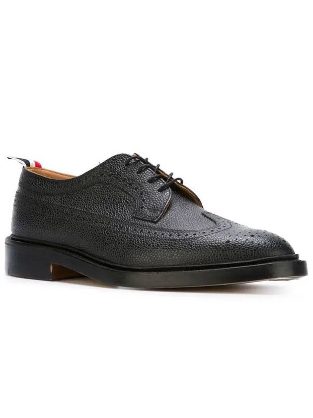 Men's Three Stripes Tab Pebble Grain Long Wing Sole Brogue Black - THOM BROWNE - BALAAN.