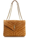 Loulou Y Quilted Suede Medium Chain Shoulder Bag Cinnamon - SAINT LAURENT - BALAAN 1