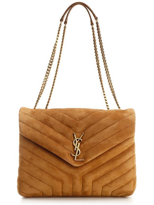 Loulou Y Quilted Suede Medium Chain Shoulder Bag Cinnamon - SAINT LAURENT - BALAAN 1