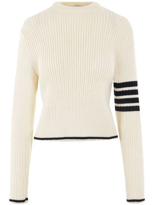 4 Bar Stripe Cable Knit Top White - THOM BROWNE - BALAAN 3