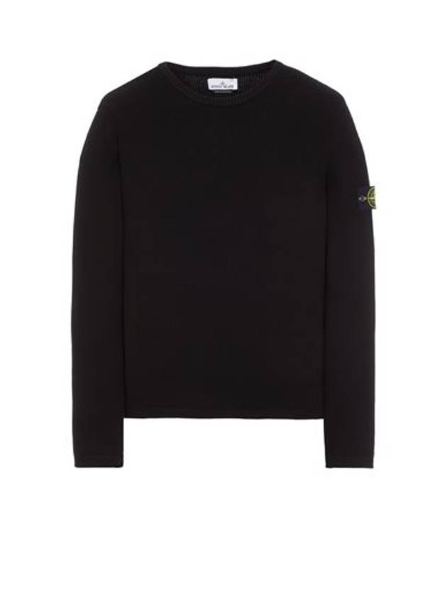 Men's Logo Patch Crew Neck Soft Cotton Knit Top Black - STONE ISLAND - BALAAN 1