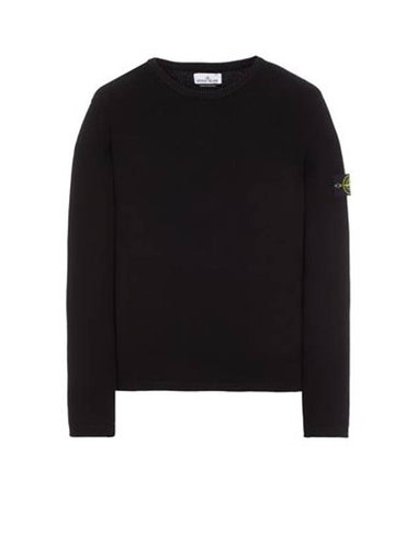 Men's Logo Patch Crew Neck Soft Cotton Knit Top Black - STONE ISLAND - BALAAN 1