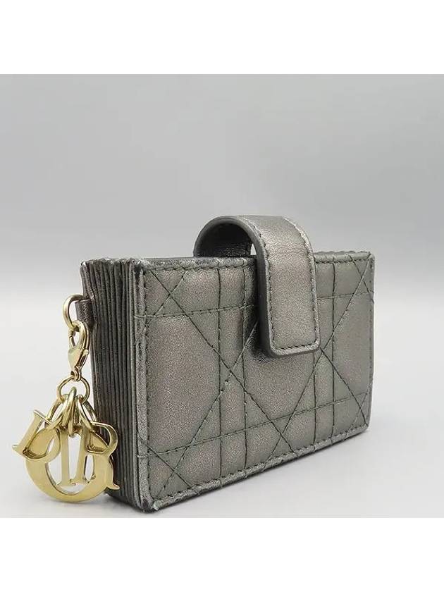 S0074OVRB Metallic Gray Leather Lady Dior Jasmine Accordion Pocket Card Holder - DIOR - BALAAN 3