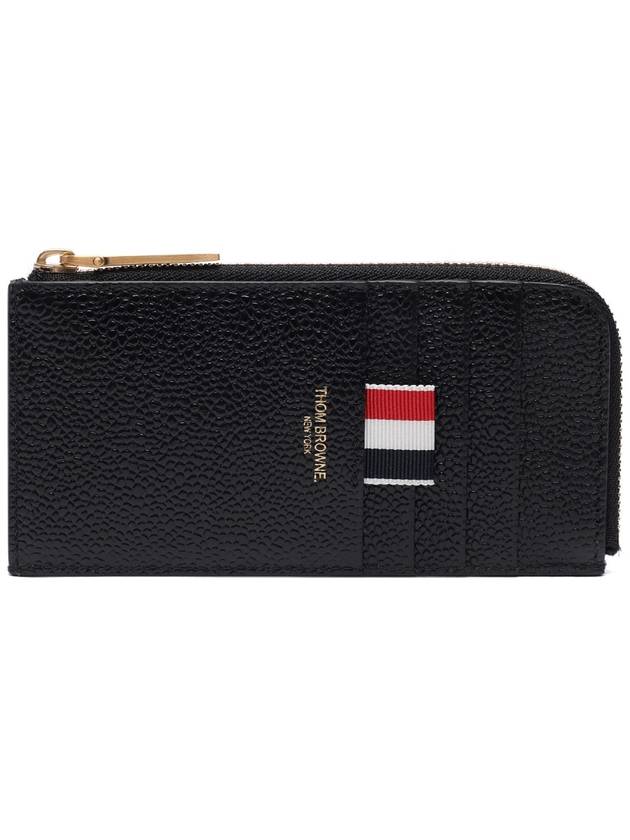 Stripe Zip Around Pebble Grain Leather Card Wallet Black - THOM BROWNE - BALAAN 3