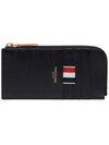 Stripe Zip Around Pebble Grain Leather Card Wallet Black - THOM BROWNE - BALAAN 2