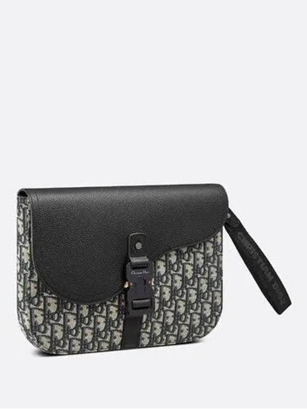 Saddle A5 Oblique Jacquard Grained Calfskin Pouch Bag Beige Black - DIOR - BALAAN 3