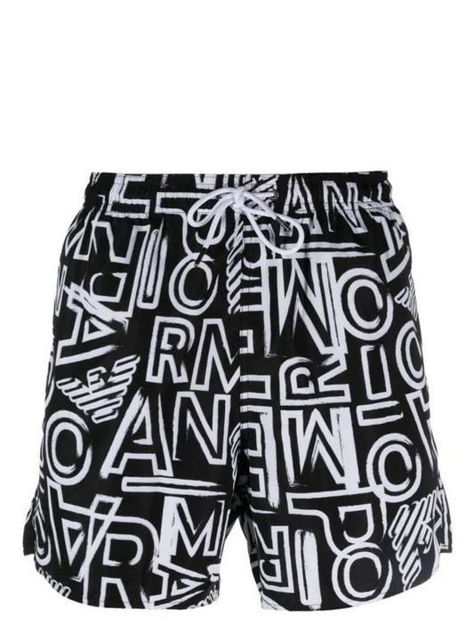 Logo Print Swim Shorts Black - EMPORIO ARMANI - BALAAN 1