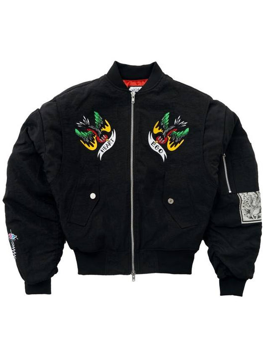 Embroidered Graphic Nylon Bomber Jacket Black - GRAPHISTE MAN.G - BALAAN 1