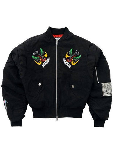 Embroidered Graphic Nylon Bomber Jacket Black - GRAPHISTE MAN.G - BALAAN 1