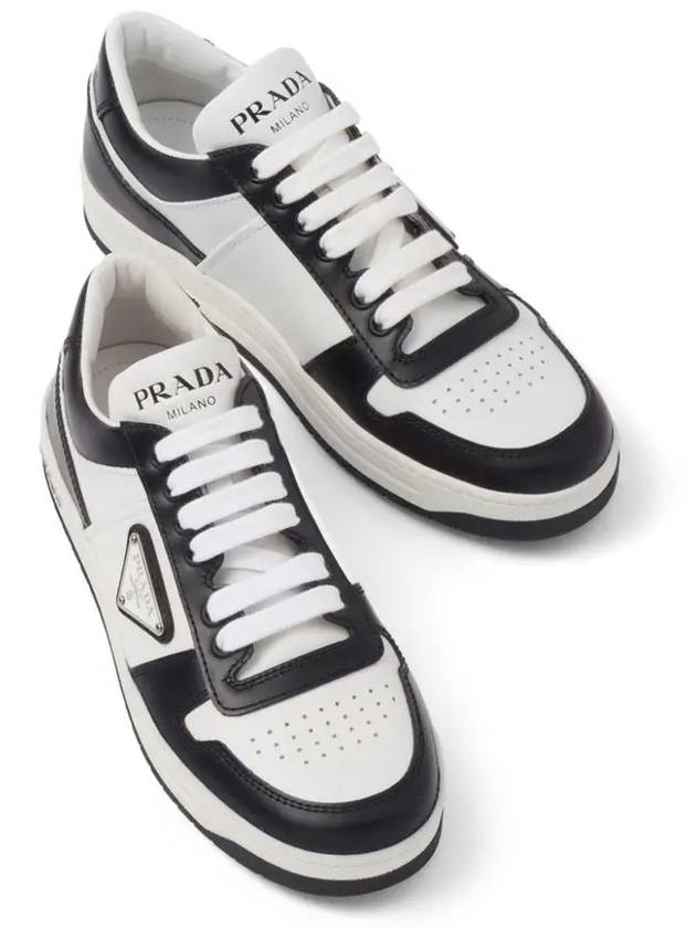 Downtown Perforated Leather Low Top Sneakers White Black - PRADA - BALAAN 4