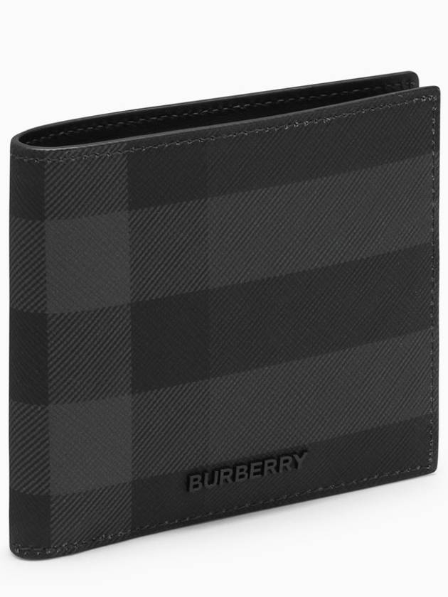 Check And Leather Half Wallet Charcoal - BURBERRY - BALAAN 2