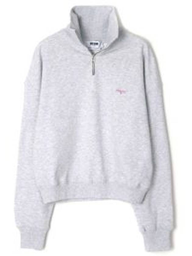 Micro Embroidery Logo Half Zip Cotton Sweatshirt Light Grey - MSGM - BALAAN 2