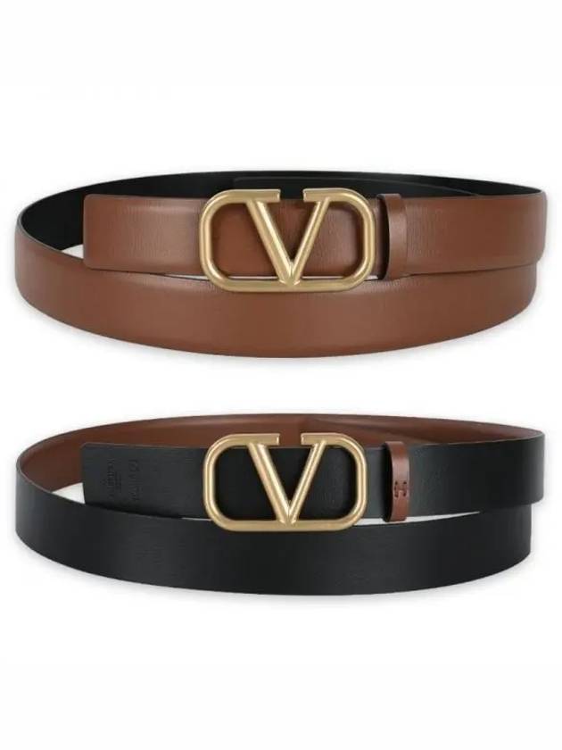 Men's V Logo Signature Leather Belt Black Brown - VALENTINO - BALAAN 2