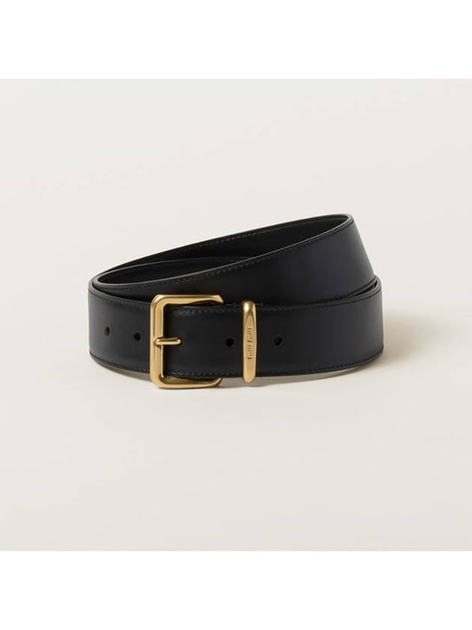 Metal Buckle Logo Leather Belt Black - MIU MIU - BALAAN 2