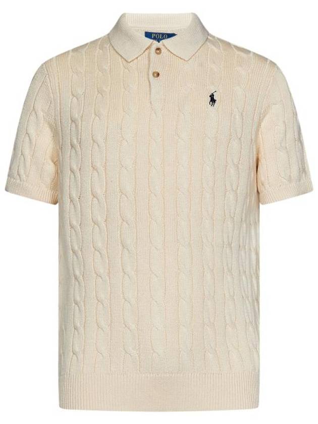 Embroidered Pony Knit Polo Shirt Beige - POLO RALPH LAUREN - BALAAN 1