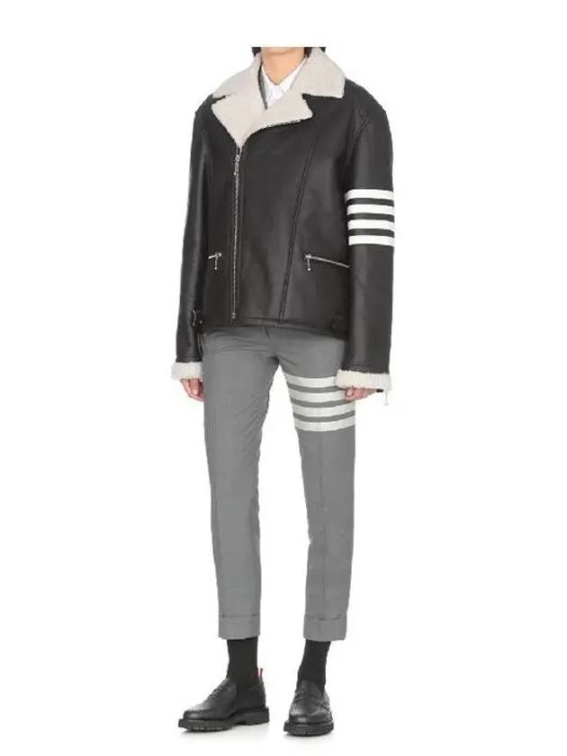 Shearling Perfecto Moto Leather Jacket - THOM BROWNE - BALAAN.