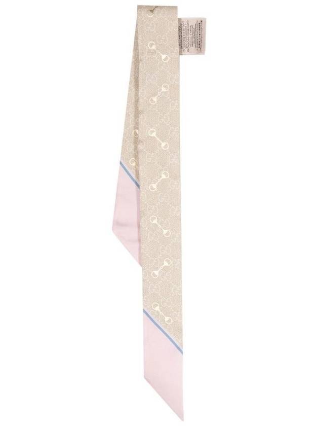 GG Print Horsebit Silk Neck Bow Twilly Scarf Beige Pink - GUCCI - BALAAN 1