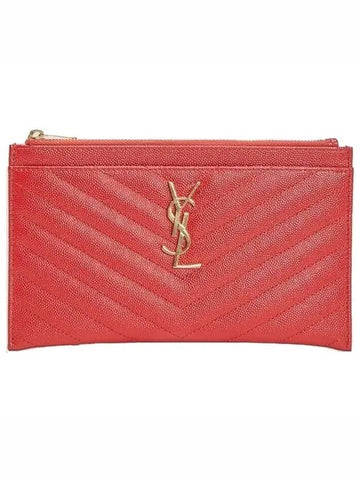 YSL Monogram Logo Zipper Mini Clutch Bag Red 504922 BOW01 6515 - SAINT LAURENT - BALAAN 1