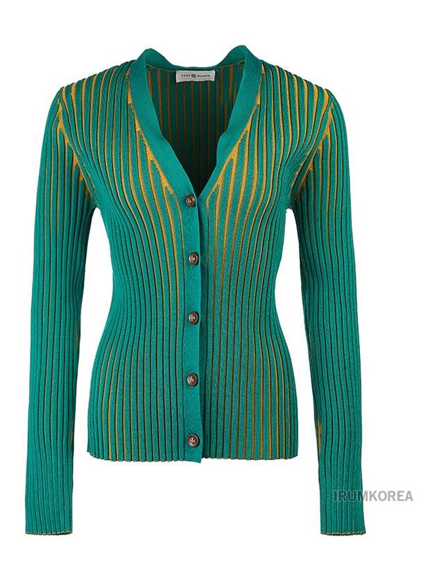 Women's Two-Tone Stretch Cardigan Green - TORY BURCH - BALAAN 2