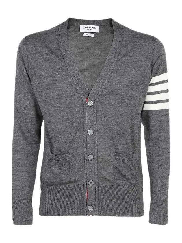 Men's Sustainable Classic Diagonal Wool Cardigan Medium Grey - THOM BROWNE - BALAAN 2