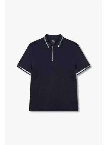 Men s Logo Line Zipper Polo Shirt Dark Navy - ARMANI EXCHANGE - BALAAN 1