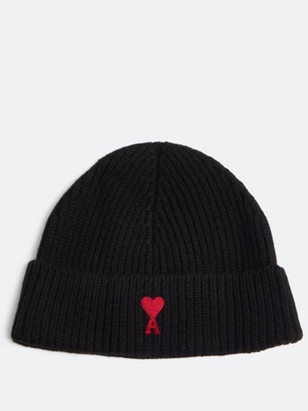 Heart Logo Wool Beanie Black - AMI - BALAAN 2