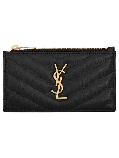 Monogram Fragment Zipper Card Wallet Black - SAINT LAURENT - BALAAN 2