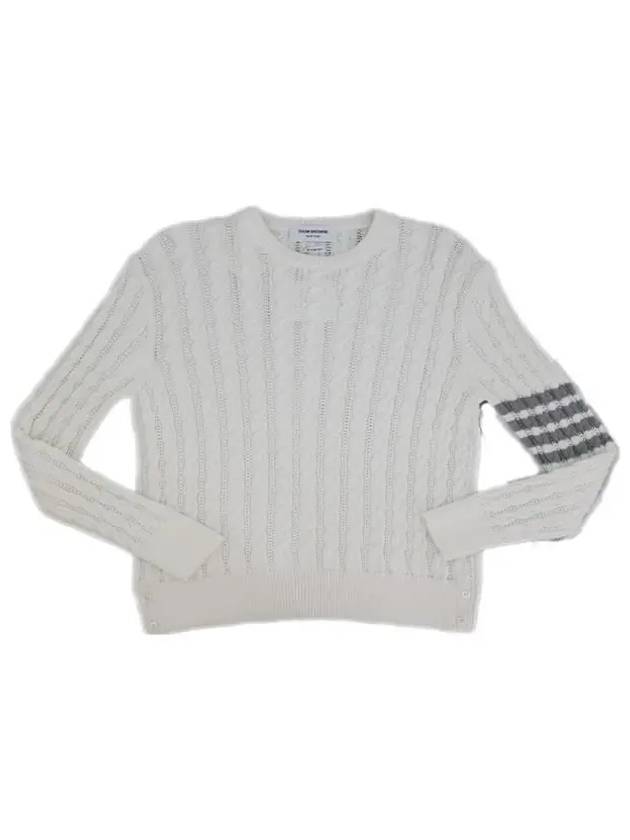 Men's Diagonal Armband Cable Pullover Crew Neck Knit White - THOM BROWNE - BALAAN.