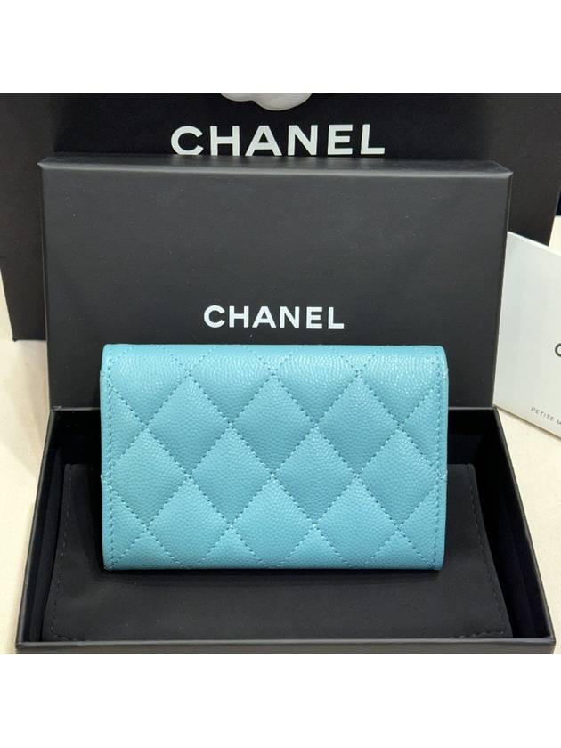 Wallet New Logo Cavier Skin Sky Blue CC - CHANEL - BALAAN 3