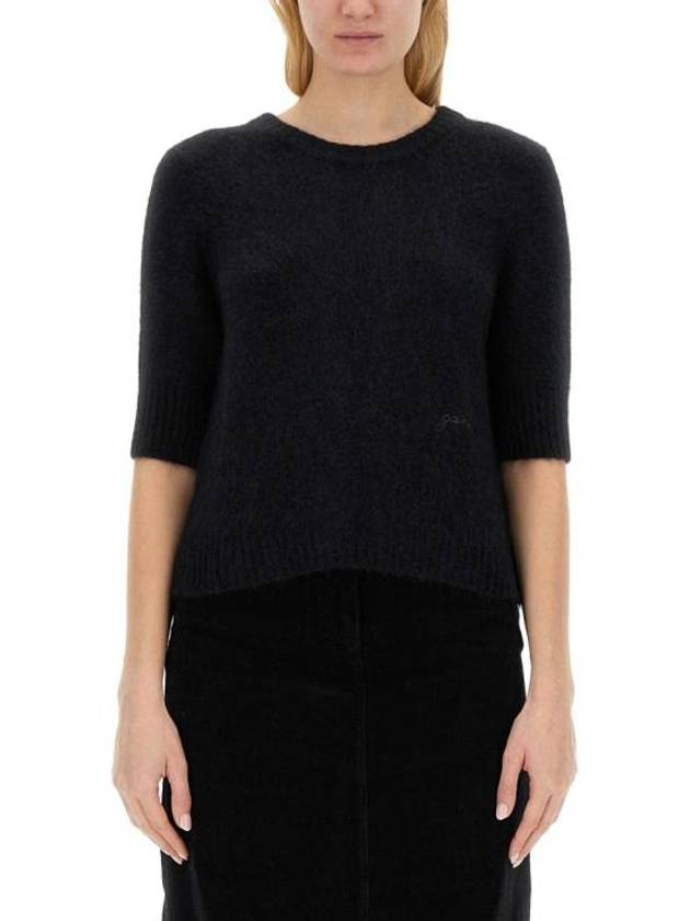 Brushed Alpaca Open Back Knit Top Black - GANNI - BALAAN 2