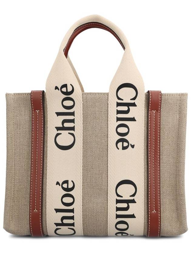 Woody Small Canvas Tote Bag White Brown Beige - CHLOE - BALAAN 3