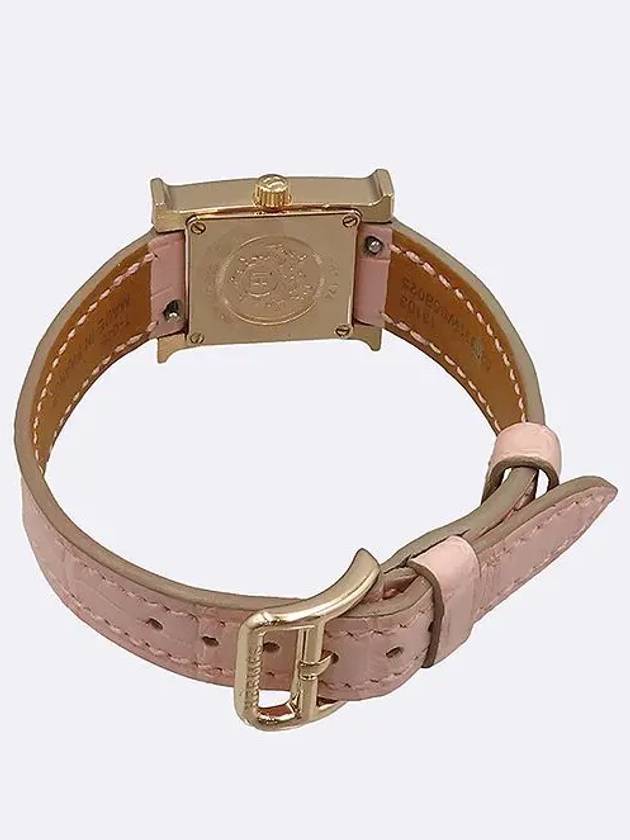 HH1 174 Rose Gold Diamond Setting H Hour Pink Alligator Leather Band Women s Watch - HERMES - BALAAN 3