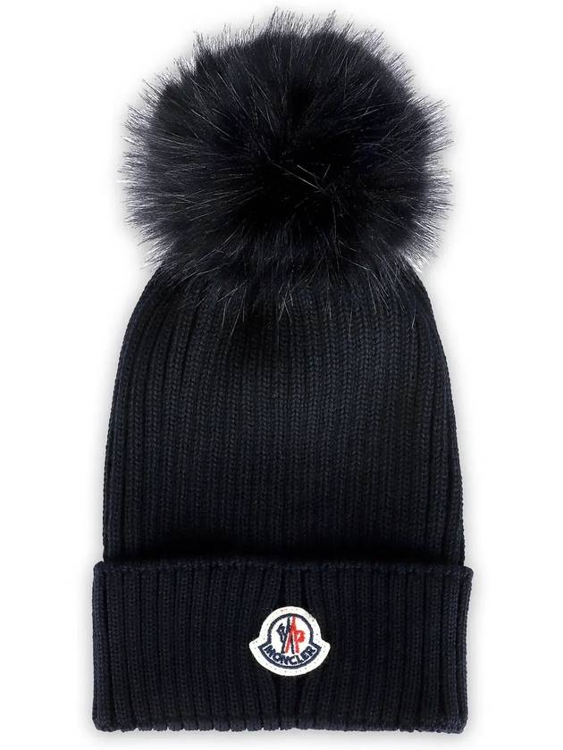 Kids Pom Wool Beanie Navy 3B00018 04S01 742 - MONCLER - BALAAN 3