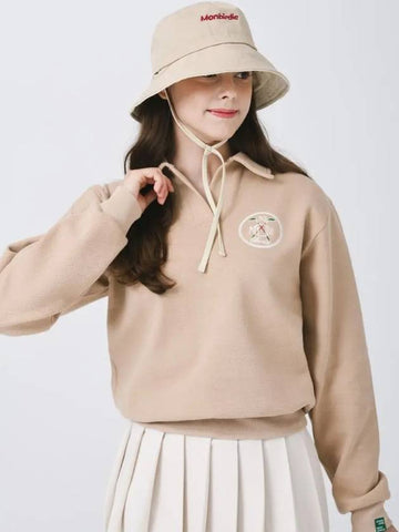 Rookie open collar neck long sleeve sweatshirt BEIGE - MONBIRDIE GOLF - BALAAN 1