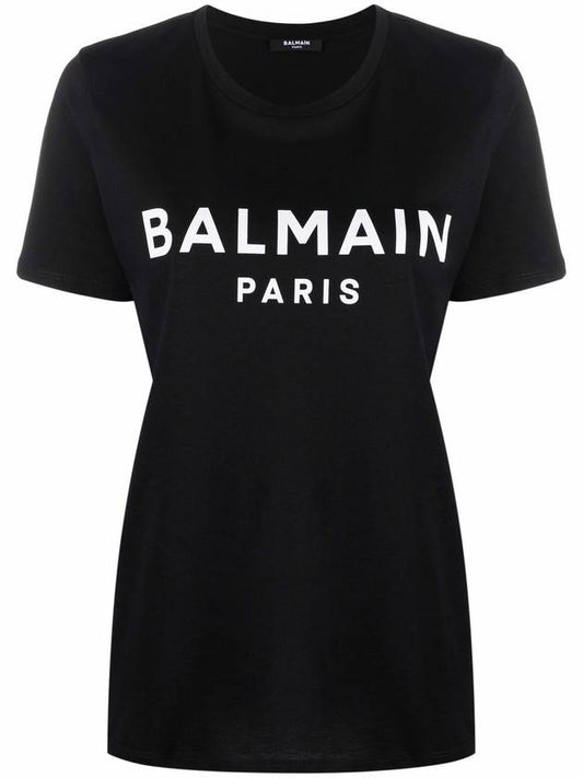 Women's Logo Short Sleeve T-Shirt Black - BALMAIN - BALAAN.