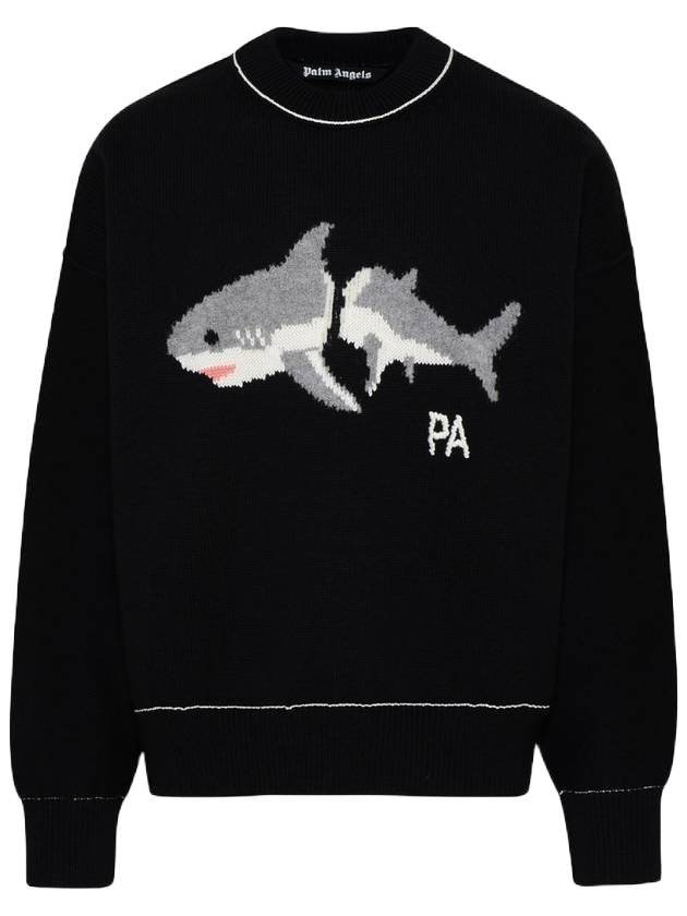 Men's Shark Graphic Wool Knit Top Black - PALM ANGELS - BALAAN 1