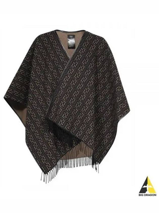 FF Motif Reversible Wool Cape Black Beige - FENDI - BALAAN 2