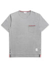 Men's Medium Weight Jersey Tipped Pocket Crewneck Short Sleeve T-Shirt Light Grey - THOM BROWNE - BALAAN 3