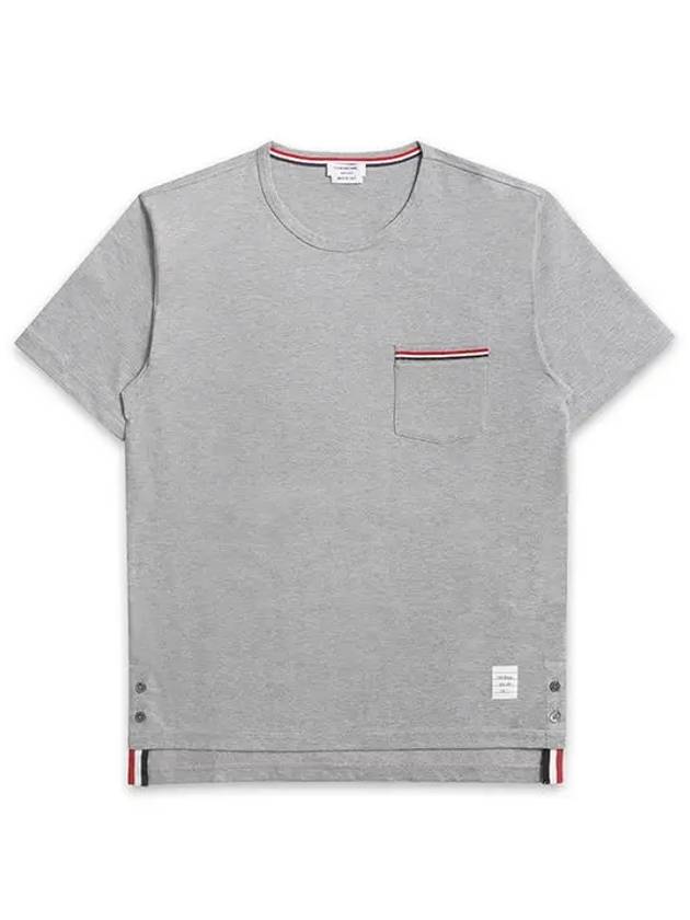 Men's Medium Weight Jersey Tipped Pocket Crewneck Short Sleeve T-Shirt Light Grey - THOM BROWNE - BALAAN 3