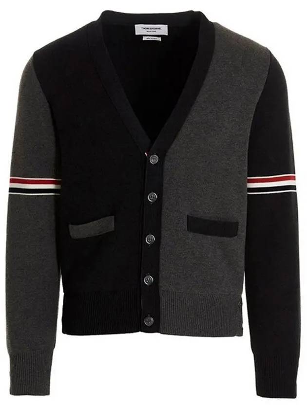 Funmix Cotton ArmBand V-Neck Cardigan Tonal Grey - THOM BROWNE - BALAAN 3