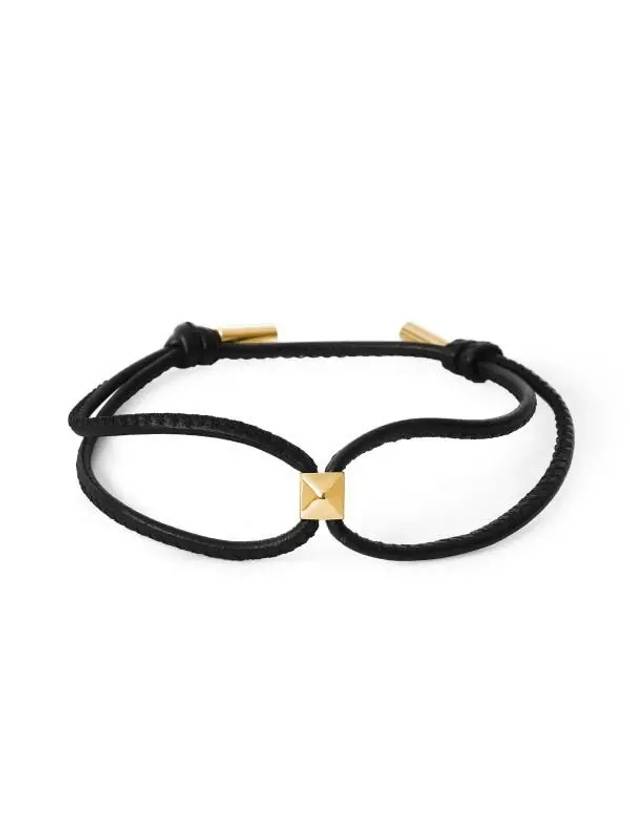 Rockstud Metal Pendant Knot Detail Leather Bracelet Black - VALENTINO - BALAAN 2