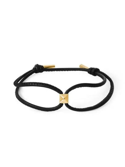 Rockstud Metal Pendant Knot Detail Leather Bracelet Black - VALENTINO - BALAAN 2