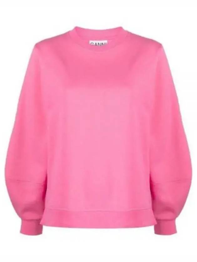 Women's Logo Sweatshirt Crew Neck Organic Cotton Sweatshirt Pink - GANNI - BALAAN 2